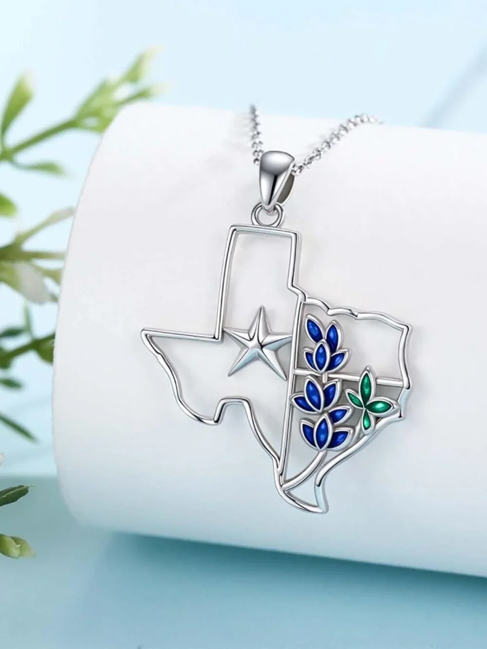 Women Bluebonnets Sterling Turquoise Pendant Highland Cow Skull Western Necklace